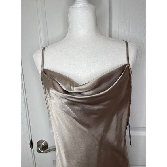 Bebe NWT Tan Champagne Satin style Slip Dress Large - Picture 8 of 15